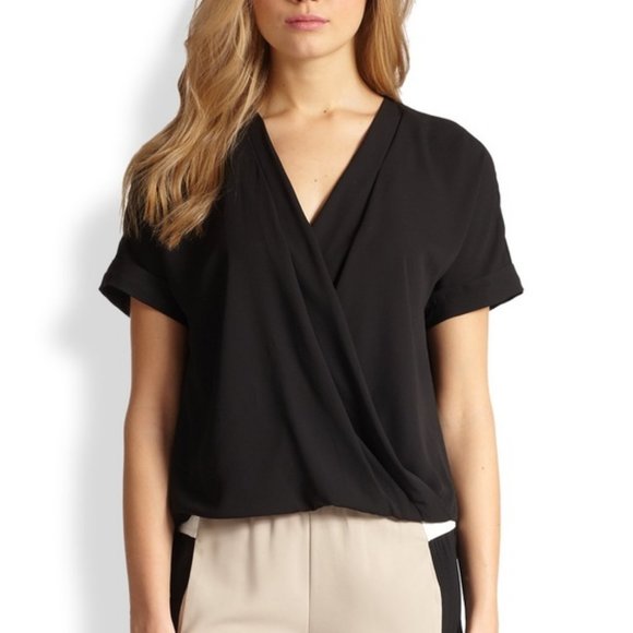 BCBG MAXAZRIA DRAPE SILK WRAP TOP - Picture 1 of 8